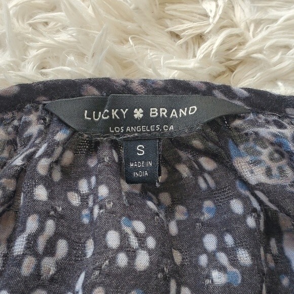 Womens Lucky Brand Boho Floral Navy Blue Blouse size large - Picture 7 of 12